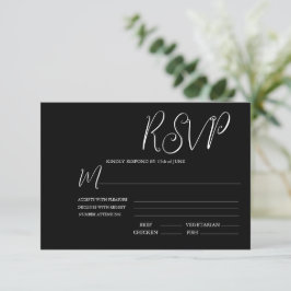 Elegante tarjeta RSVP de boda blanca y negra
