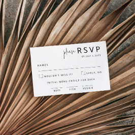 Elegante tarjeta RSVP de boda blanca y negra