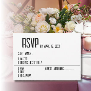 Elegante tarjeta RSVP de boda blanca y negra