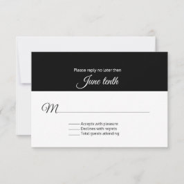 Elegante tarjeta RSVP de boda blanca y negra