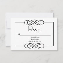 Elegante tarjeta RSVP de boda blanca y negra
