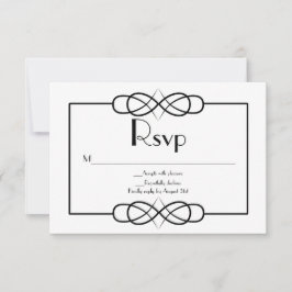 Elegante tarjeta RSVP de boda blanca y negra
