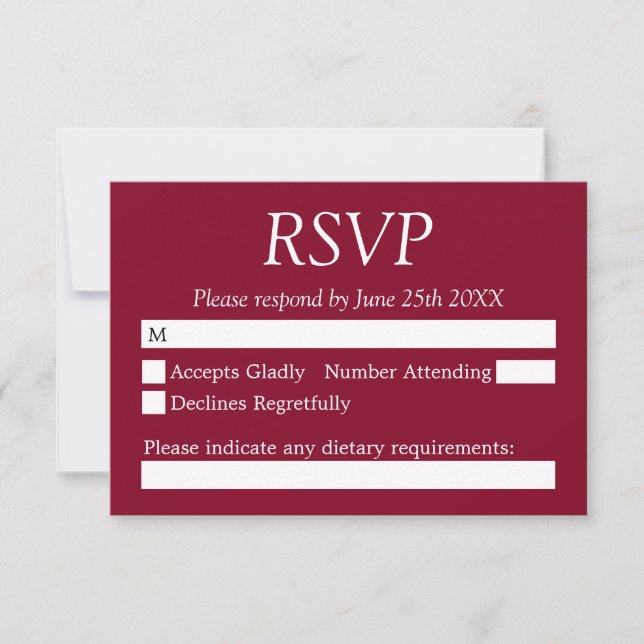 Elegante tarjeta RSVP de Boda Borgoña (Anverso)