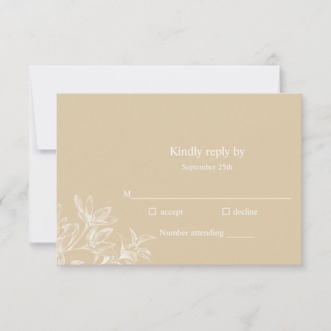 Elegante tarjeta RSVP de Boda Botánica Blanca Flor (Anverso)