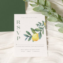 Elegante tarjeta RSVP de boda botánica limonera