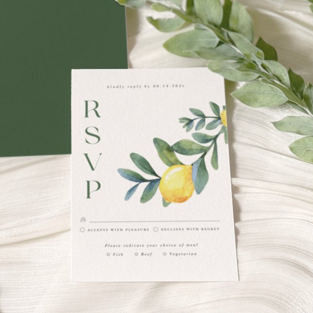 Elegante tarjeta RSVP de boda botánica limonera (Subido por el creador)