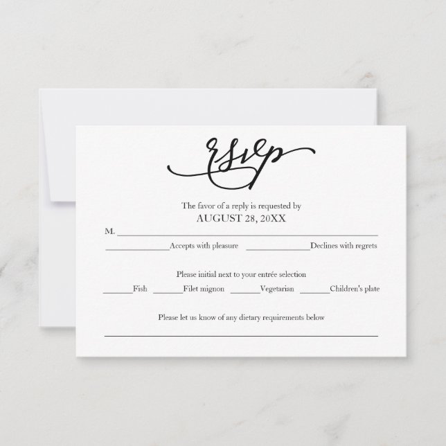Elegante tarjeta RSVP de boda caligráfica (Anverso)
