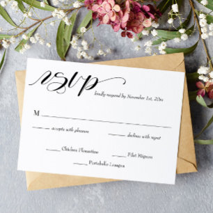 Elegante tarjeta RSVP de boda caligráfica