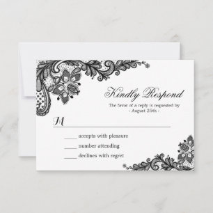 Elegante tarjeta RSVP de boda clásica de encaje bl