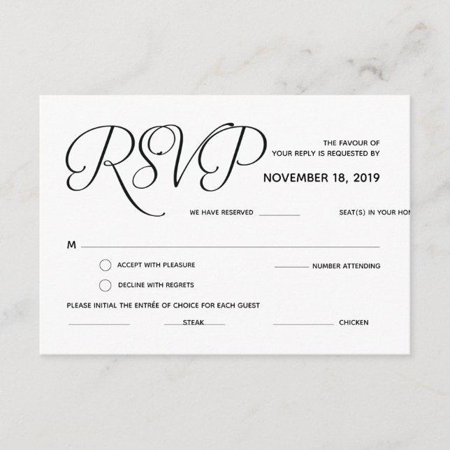 Elegante tarjeta RSVP de boda clásica (respuesta) (Anverso)