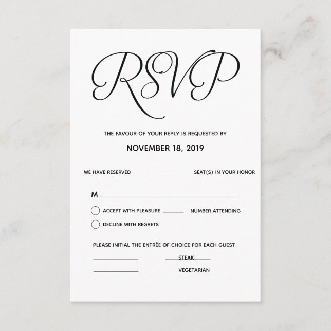 Elegante tarjeta RSVP de boda clásica (respuesta) (Anverso)