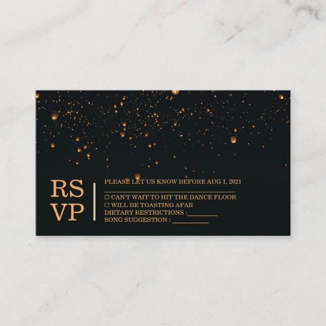 Elegante Tarjeta RSVP de Boda con cielo de fuego (Anverso)