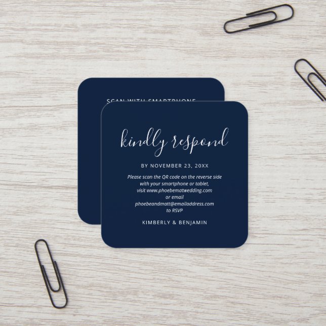 Elegante Tarjeta RSVP de Boda con código QR (Anverso/Reverso In Situ)