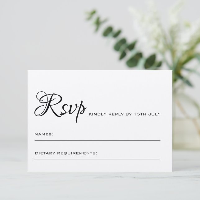 Elegante tarjeta RSVP de boda con código QR en la  (Anverso de pie)