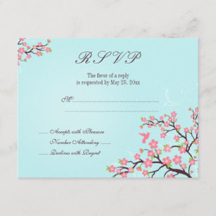 Elegante tarjeta RSVP de boda con flor de cerezo r