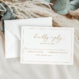 Elegante Tarjeta RSVP de Boda con Guión de Oro