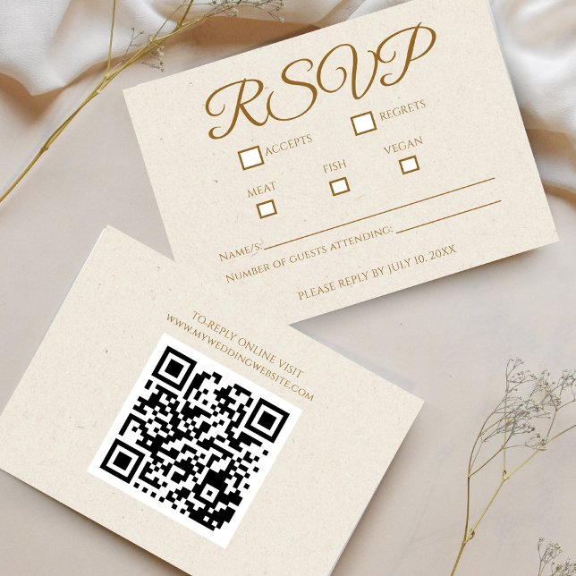 Elegante Tarjeta RSVP de Boda con Guión de Oro (Elegant Gold Script Wedding RSVP Response Card)