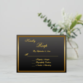 Elegante Tarjeta RSVP de Boda con Guión de Oro Clá