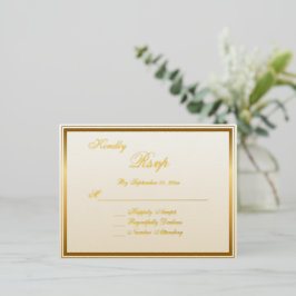 Elegante Tarjeta RSVP de Boda con Guión de Oro Clá