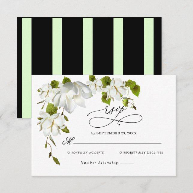 Elegante tarjeta RSVP de Boda con vegetación de or (Anverso / Reverso)