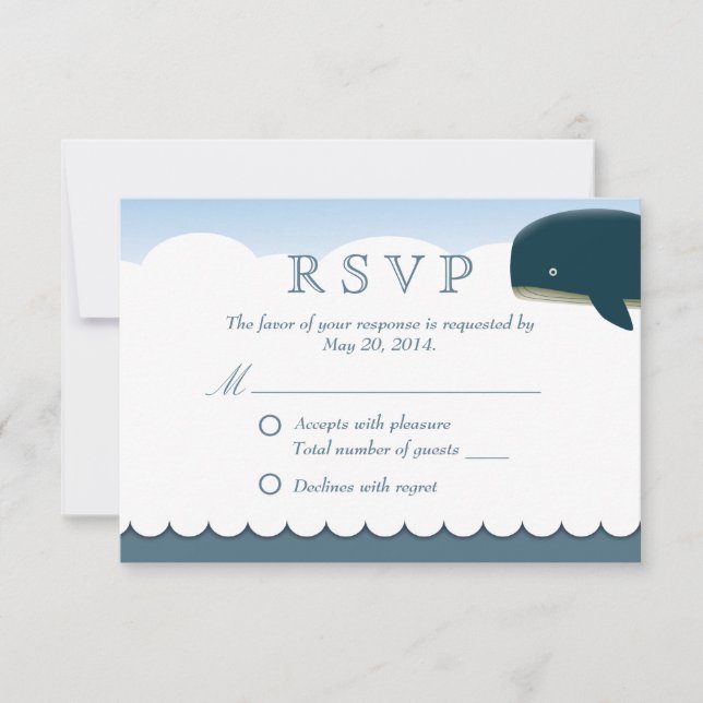 Elegante tarjeta RSVP de boda de ballena voladora (Anverso)