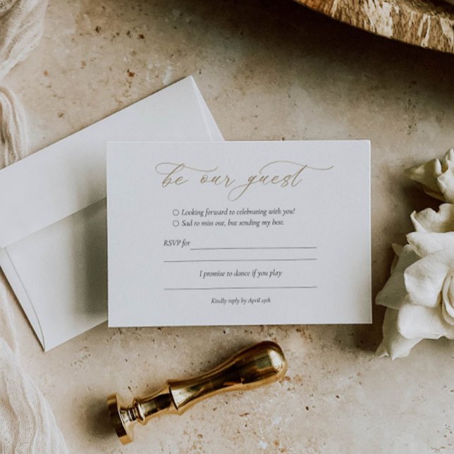 Elegante tarjeta RSVP de boda de caligrafía de oro (Subido por el creador)