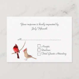 Elegante tarjeta RSVP de boda de cardenales rojos
