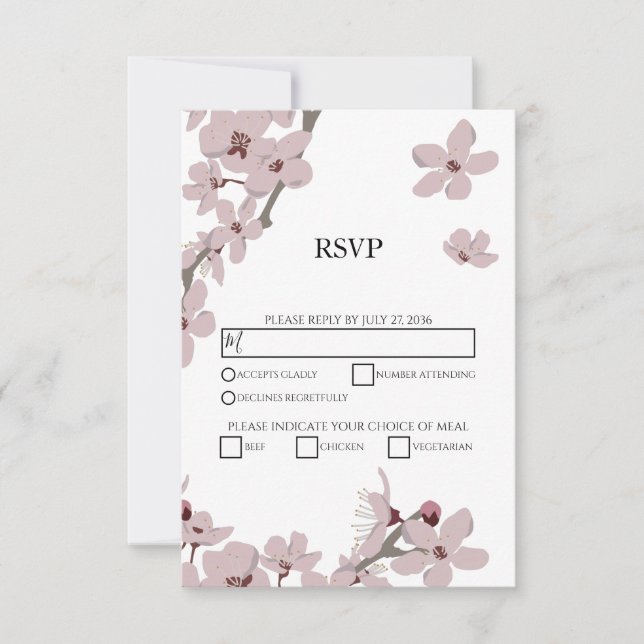 Elegante tarjeta RSVP de Boda de Cerezo Floral (Anverso)