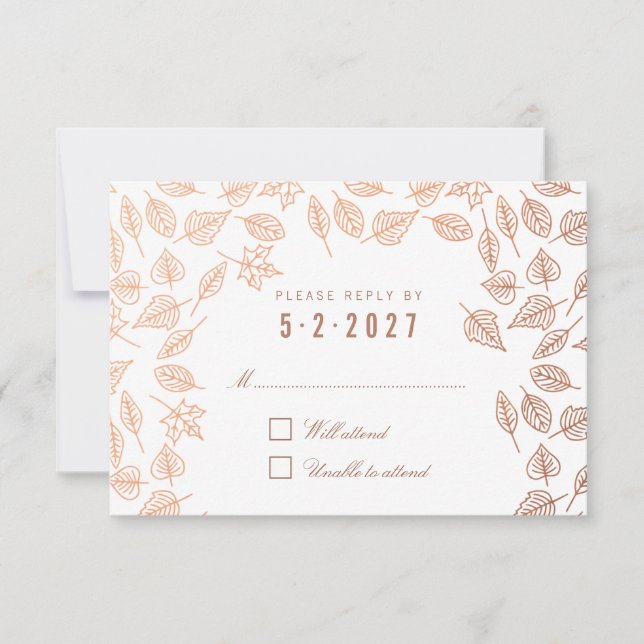 Elegante Tarjeta RSVP de Boda de Cobre en Otoño (Anverso)