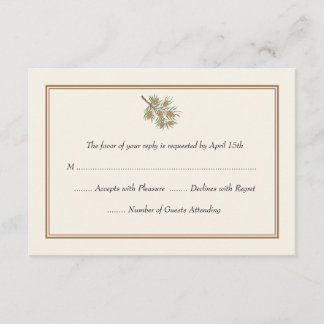 Elegante tarjeta RSVP de Boda de Cono de Pino