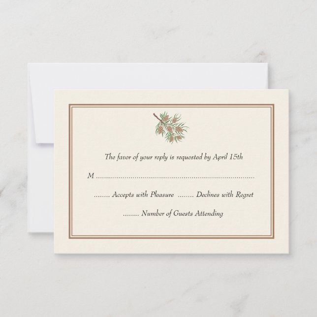 Elegante tarjeta RSVP de Boda de Cono de Pino (Anverso)