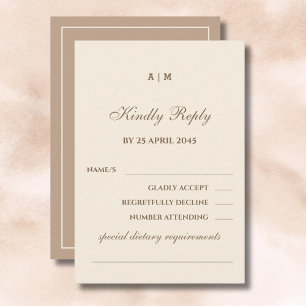 Elegante tarjeta RSVP de boda de crema de monogram