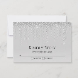 Elegante tarjeta RSVP de boda de diamantes platead