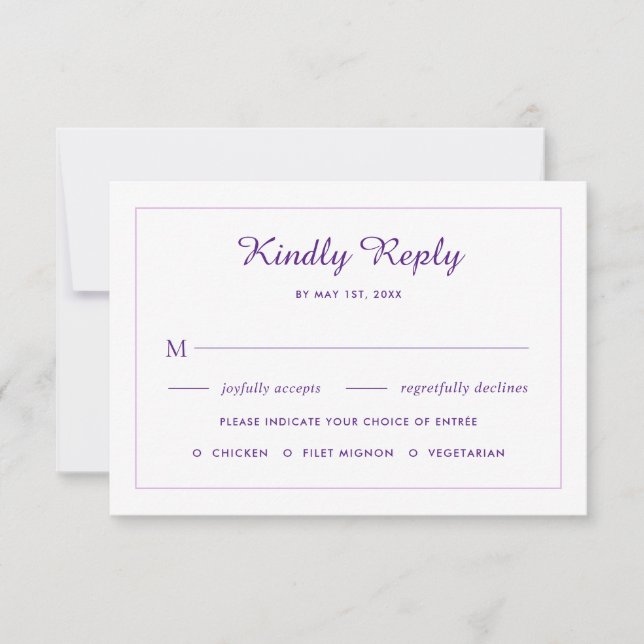 Elegante tarjeta RSVP de boda de flores moradas os (Anverso)