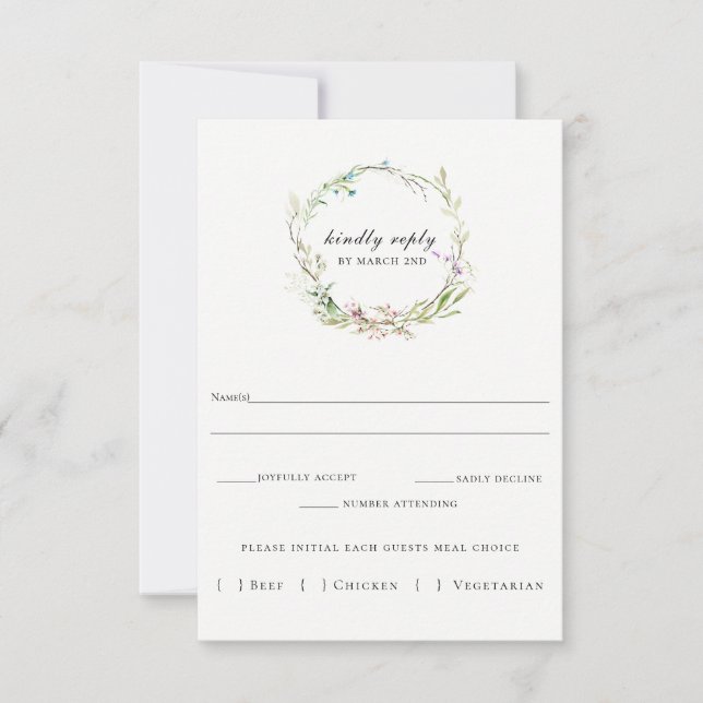 Elegante Tarjeta RSVP de Boda de flores silvestres (Anverso)