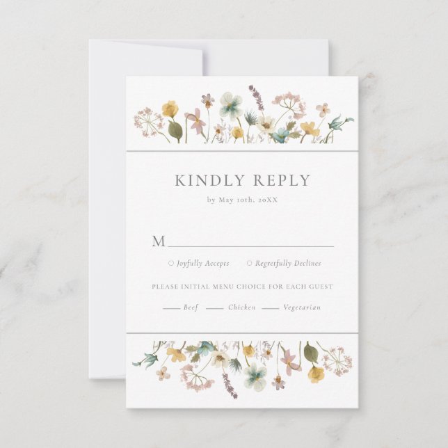 Elegante Tarjeta RSVP de Boda de Flores Silvestres (Anverso)