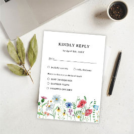 Elegante Tarjeta RSVP de Boda de Flores Silvestres