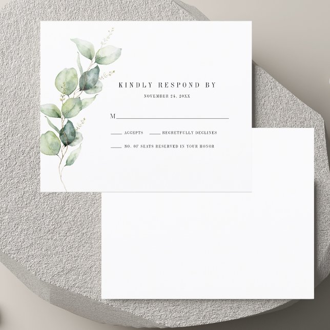 Elegante Tarjeta RSVP de Boda de Foliage Eucalyptu (Watercolor Eucalyptus Foliage Wedding RSVP Card)