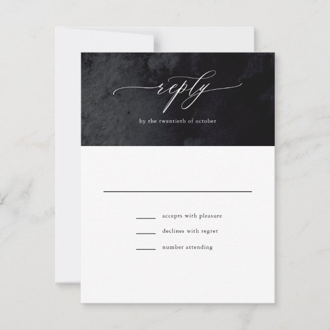 Elegante tarjeta RSVP de Boda de Gótico Negro Glam (Anverso)