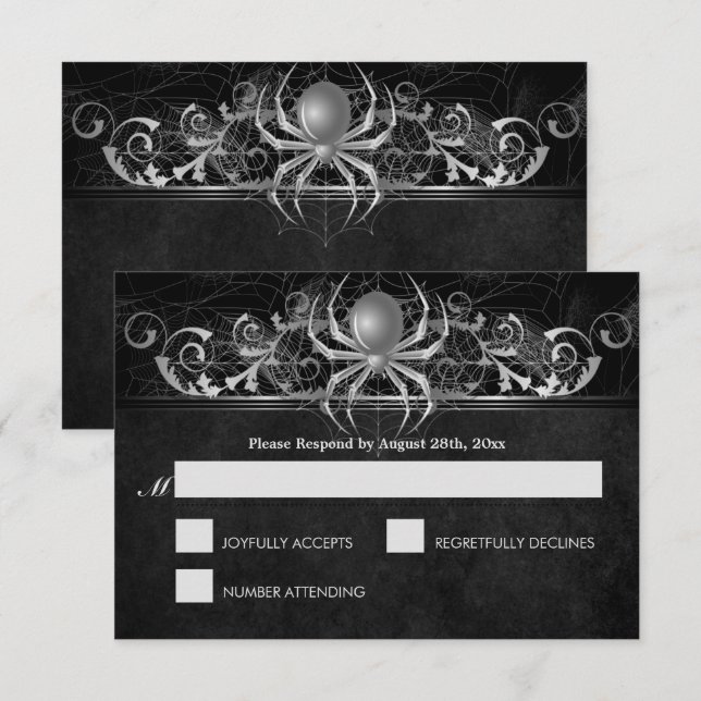 Elegante tarjeta RSVP de boda de Halloween (Anverso / Reverso)