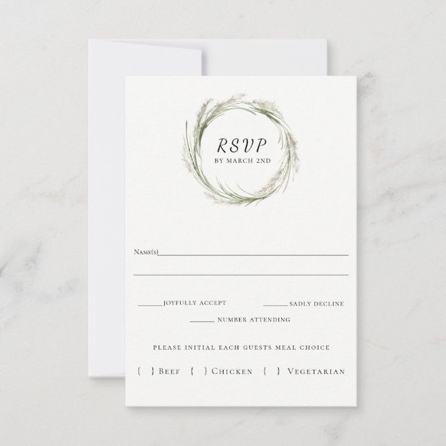 Elegante tarjeta RSVP de Boda de hierba de pampas (Anverso)