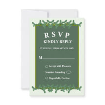 Elegante tarjeta RSVP de boda de hojas verdes