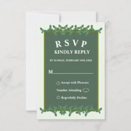 Elegante tarjeta RSVP de boda de hojas verdes