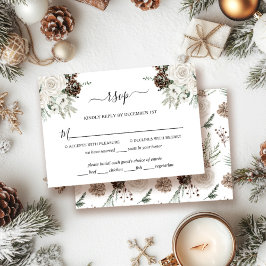 Elegante tarjeta RSVP de Boda de Invierno Floral