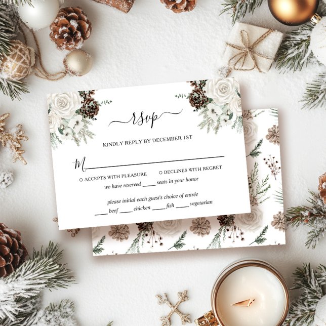 Elegante tarjeta RSVP de Boda de Invierno Floral (Subido por el creador)