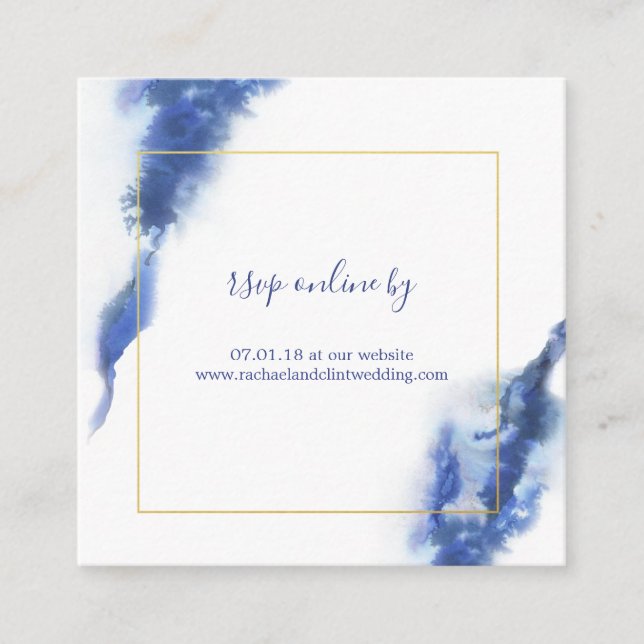 Elegante tarjeta RSVP de Boda de Mármol Azul Ombre (Anverso)