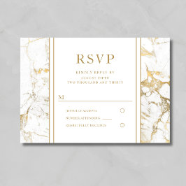 Elegante Tarjeta RSVP de Boda de Mármol de Oro