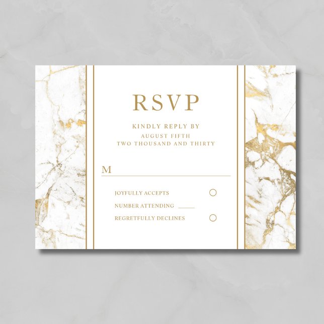 Elegante Tarjeta RSVP de Boda de Mármol de Oro (Elegant Gold Marble Wedding RSVP Card)