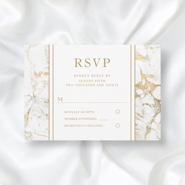 Elegante Tarjeta RSVP de Boda de Mármol de Oro (Subido por el creador)