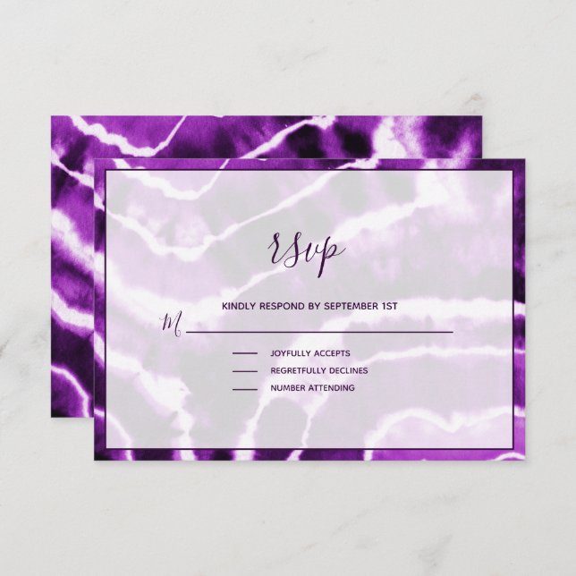 Elegante Tarjeta RSVP de Boda de Mármol Profundo (Anverso / Reverso)